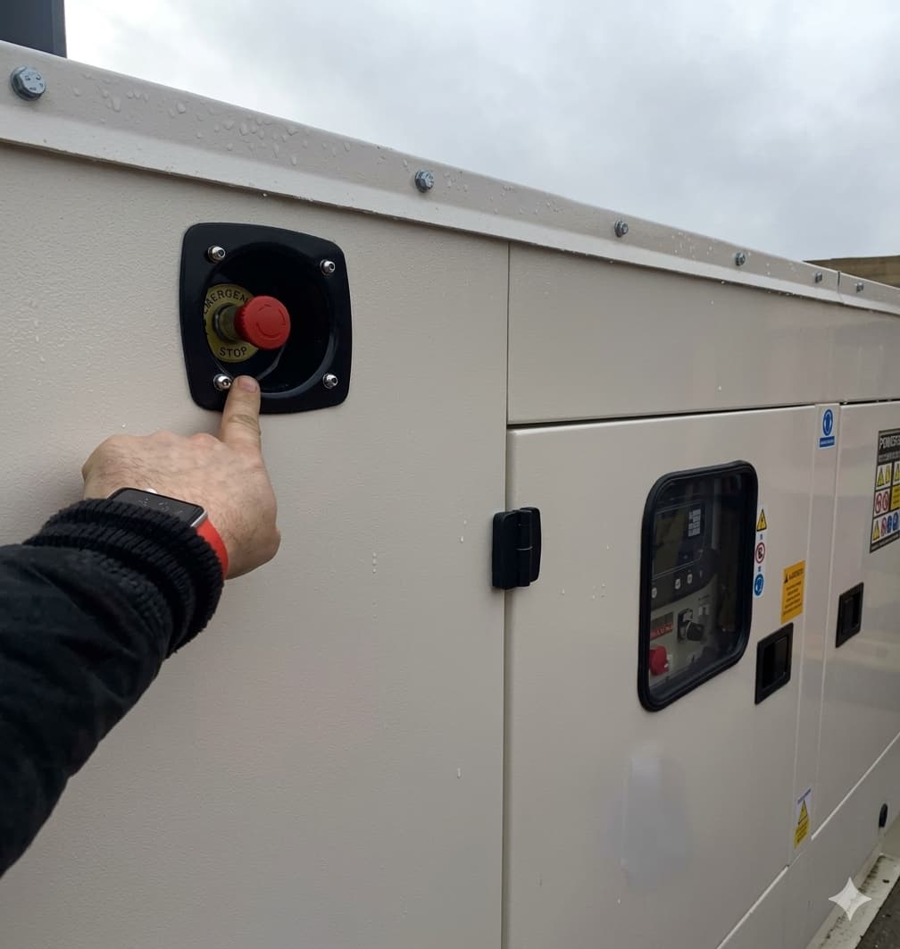 Power continuity generator emergency stop button