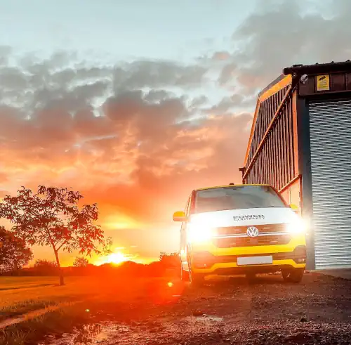 Power continuity van on site at sunset